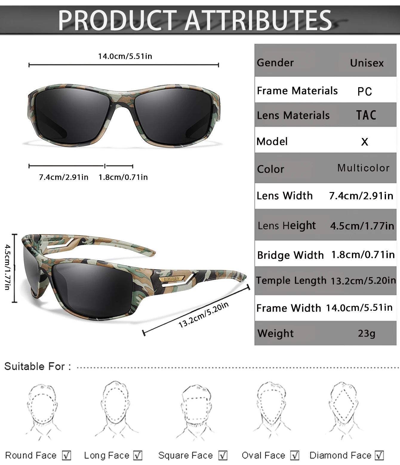 Herren Polarisierte Angelsonnenbrille UV400 im Camo-Militärstil für Radfahren, Reiten, Laufen, Angeln, Autofahren - Festliches Geschenk – Detail 2