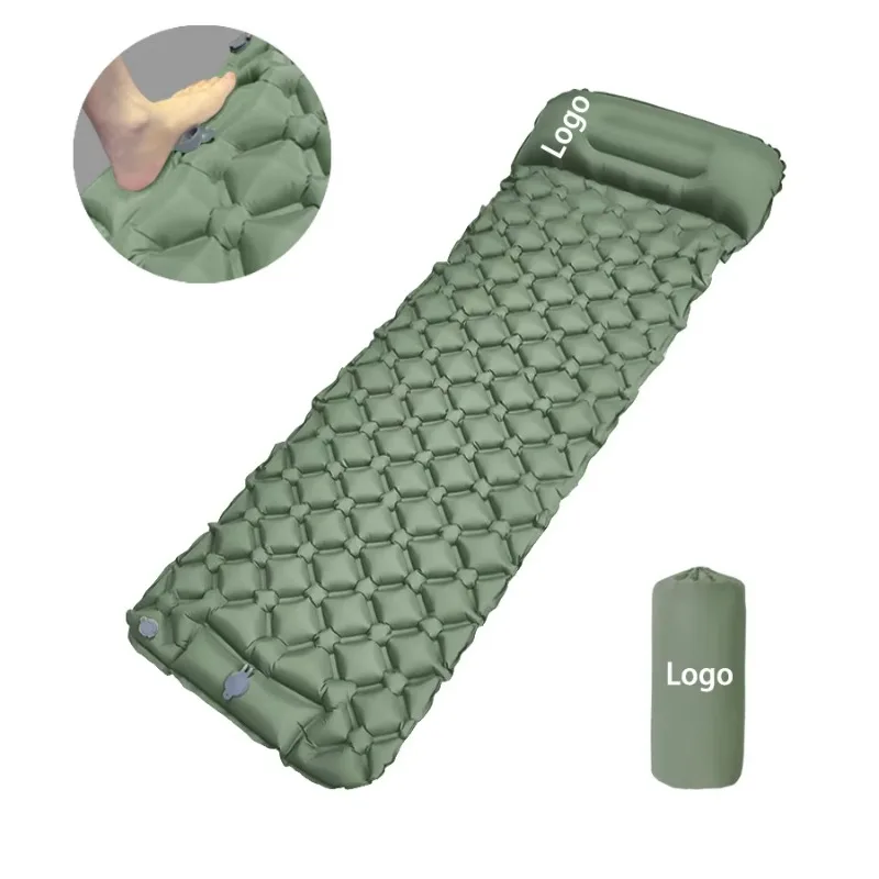 Portable Single Size Air Mattress Travel Bed Sleeping Pad with Pillow for One Person Outdoor Camping Backpacking Logo Custom