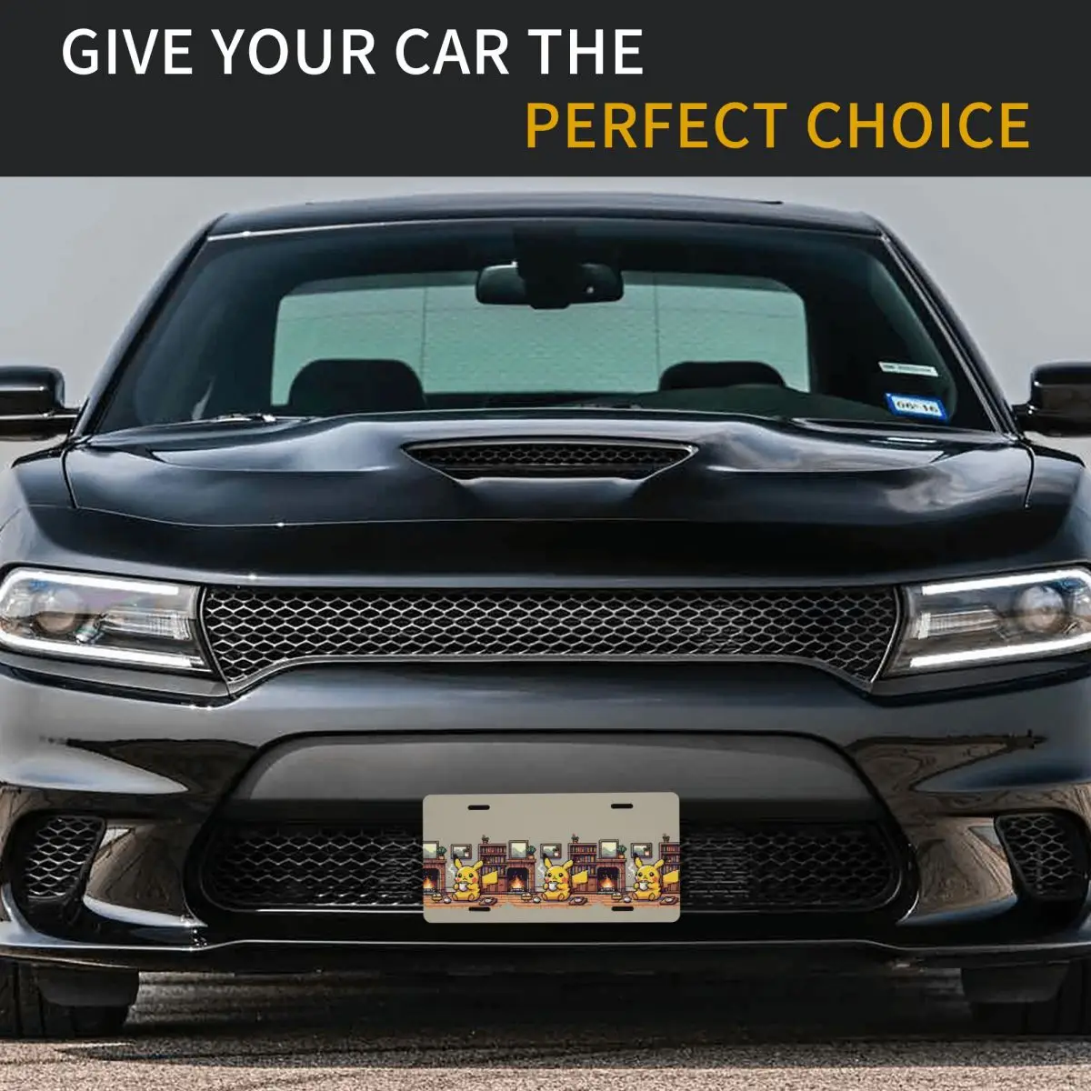 ألعاب الفيديو سلسلة لوحة ترخيص بيكاتشو المخصصة       غطاء لوحة ترخيص أمامي للسيارة مزخرف من الألومنيوم مقاس 12 × 6 بوصة