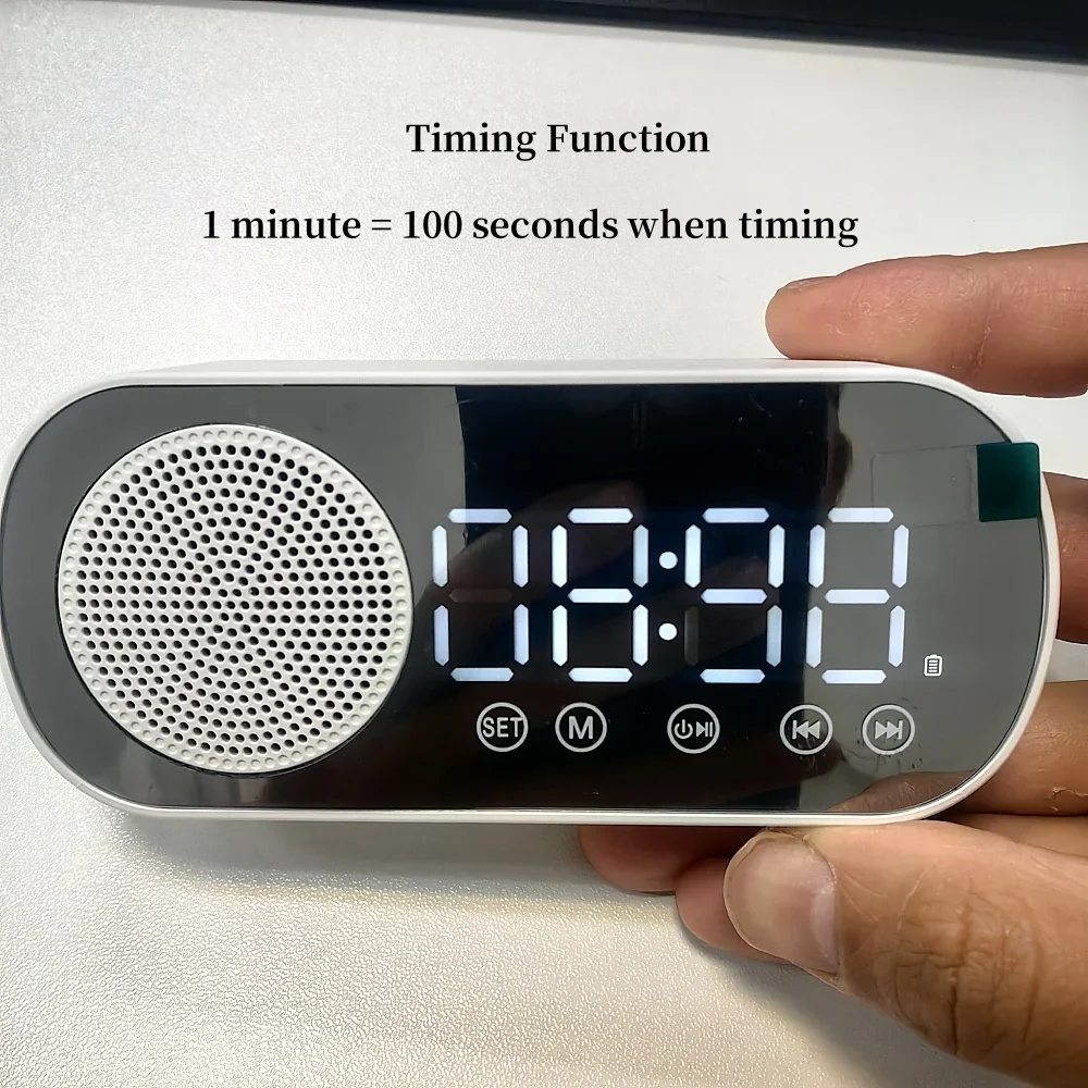 Mini specchio sveglia digitale timer orologio wireless ricaricabile 2 allarmi radio FM altoparlante wireless subwoofer orologio da tavolo a LED