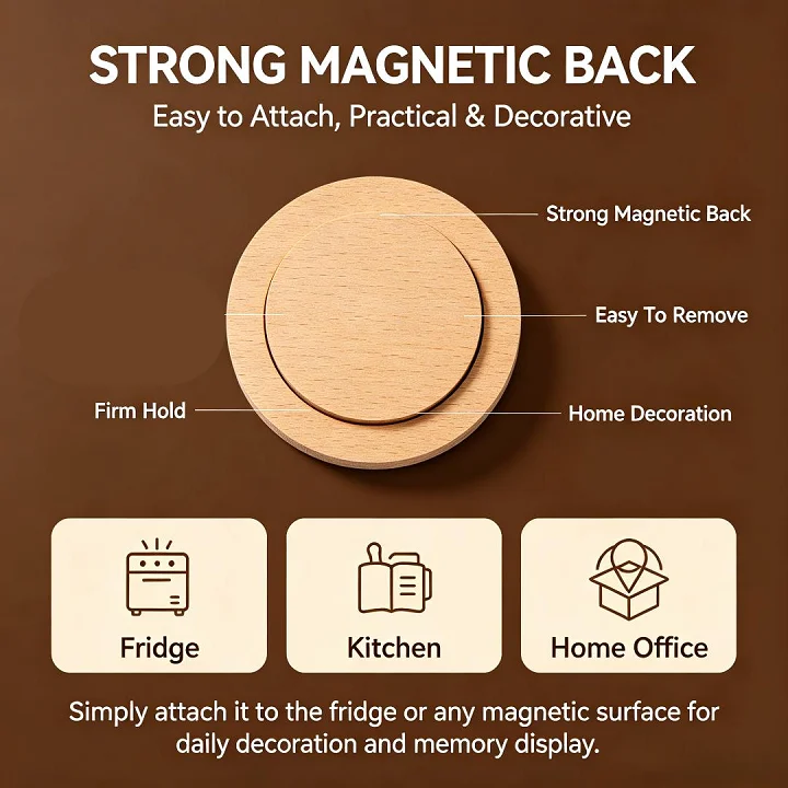 Custom Creative Printing Wooden Refrigerator Magnet with Recessed Concave Center Sturdy Magnet With Laser Cut Wood Fridge Magnet