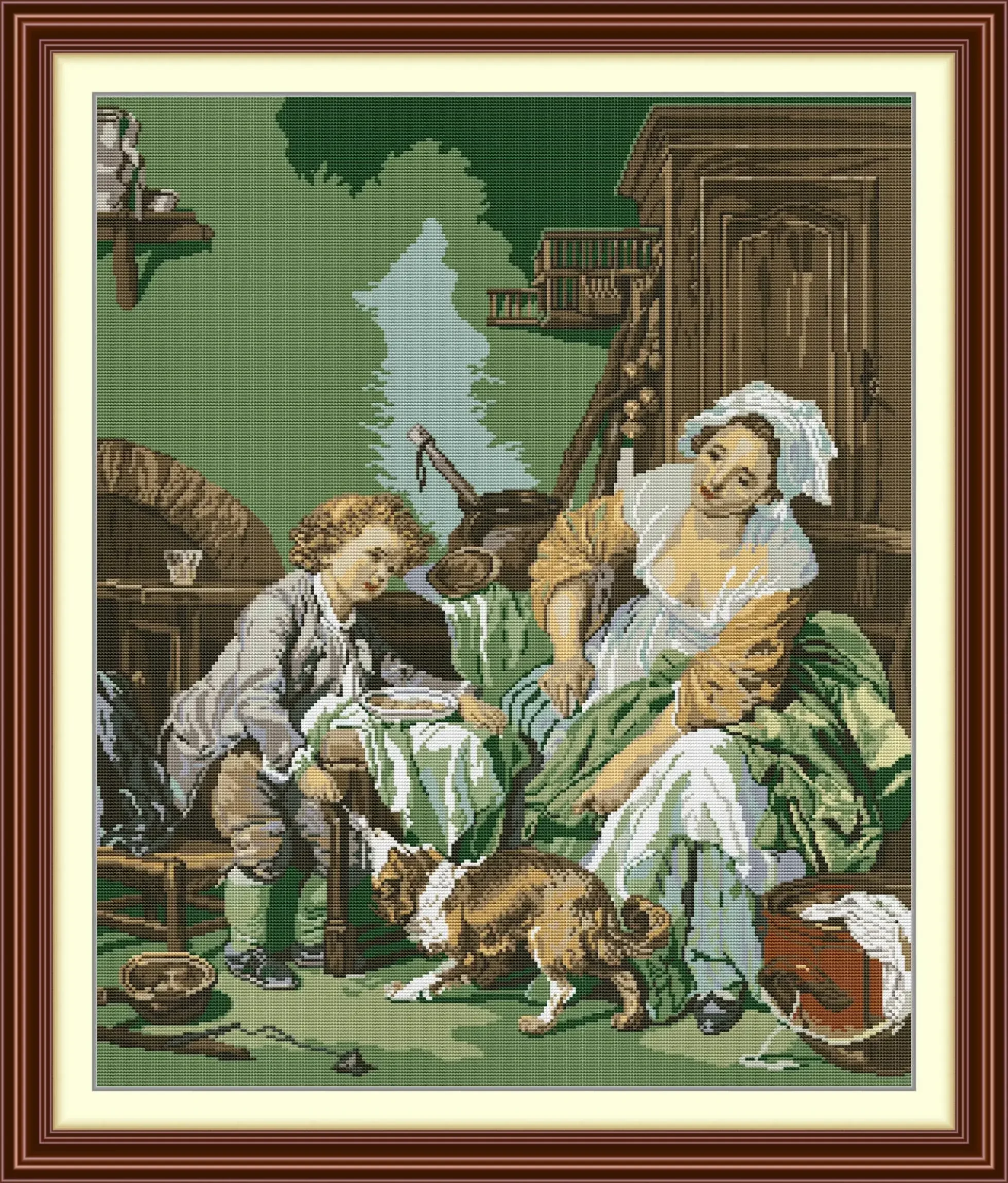 

Soulgift New Pre-Printed Cross Stitch Kit, Stamped 9CT/11CT/14CT/16CT DMC Threads, Embroidery kit - Mother and son with puppy