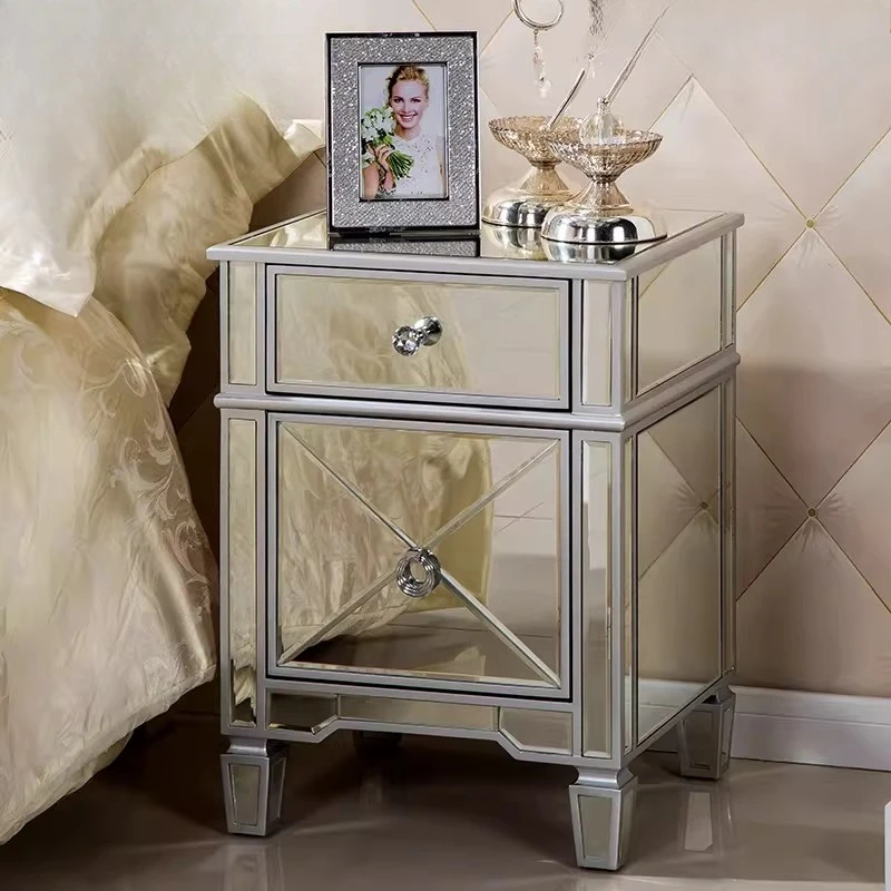 

European mirror bedside table, bedroom locker, large-capacity model room furniture