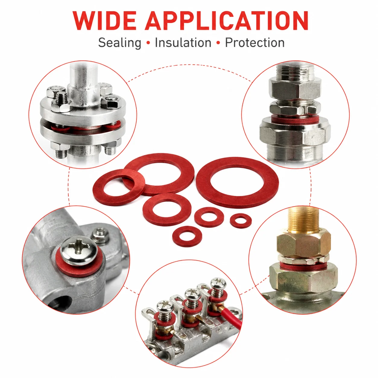 600 Pieces of M5.5/6.5/8/10/12/12.5/14/16/17.5/20/24 Red Steel Paper O-ring Repair Kit for Home Appliance Locomotive Maintenance