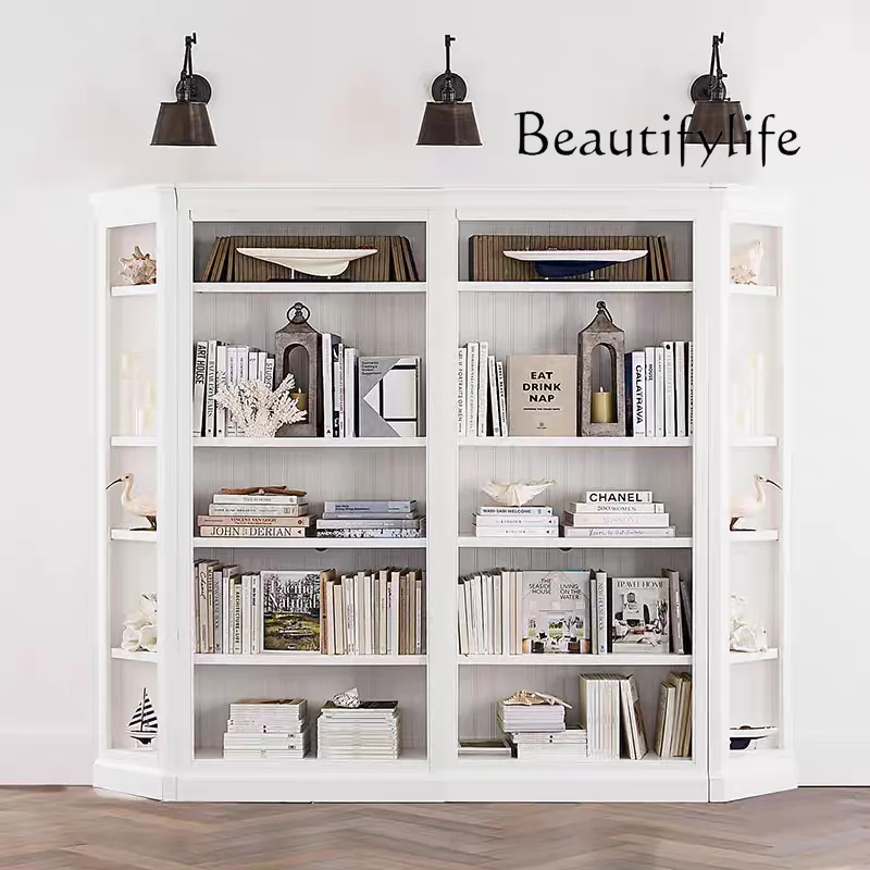 French simple solid wood bookcase, villa study floor-to-ceiling against the wall, American retro home high-end sense