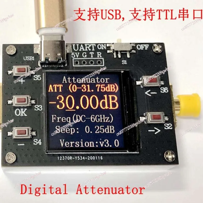 

Цифровой программируемый радиочастотный аттенюатор TYPE-C 6G, 30 дБ, с TFT-дисплеем, корпус из ЧПУ, поддержка связи