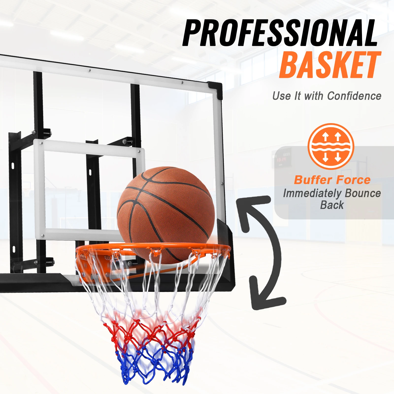 Kit combinato pannello posteriore e cerchione da 47 pollici, canestro da basket per interni ed esterni, garage, centro fitness, fienile, scuola, palestra, vialetto