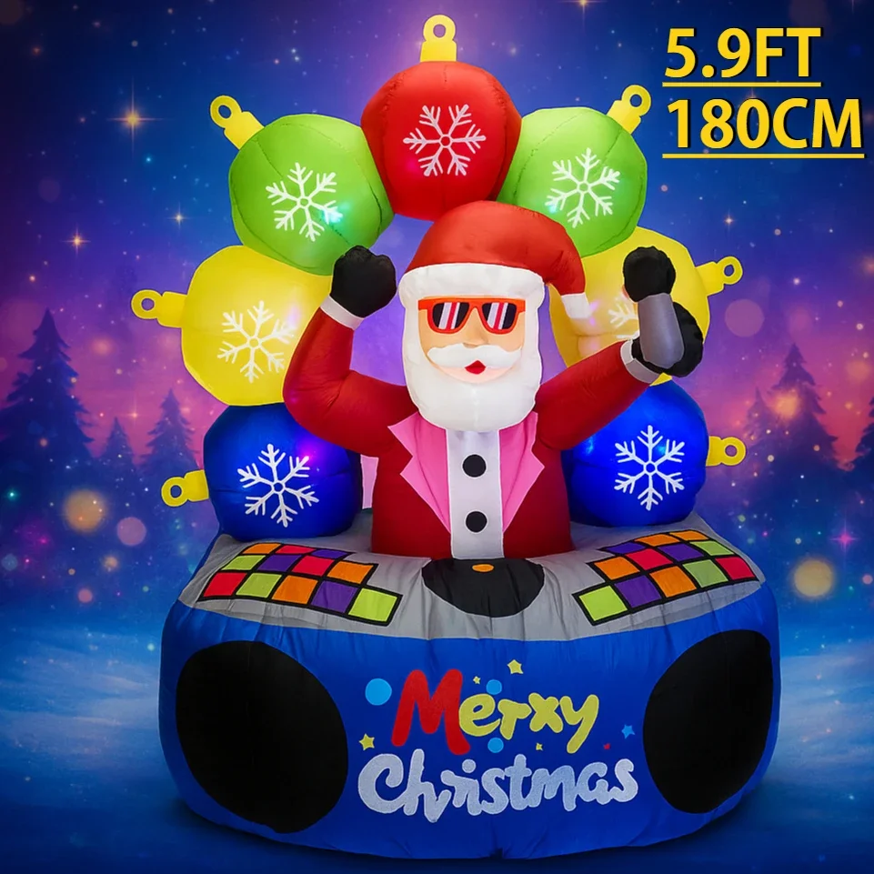

5.9FT DJ Santa Inflatable Toy Decoration LED Lit Yard Decor Cool Santa Claus Christmas Decorations Colorful Ornament Home Decor