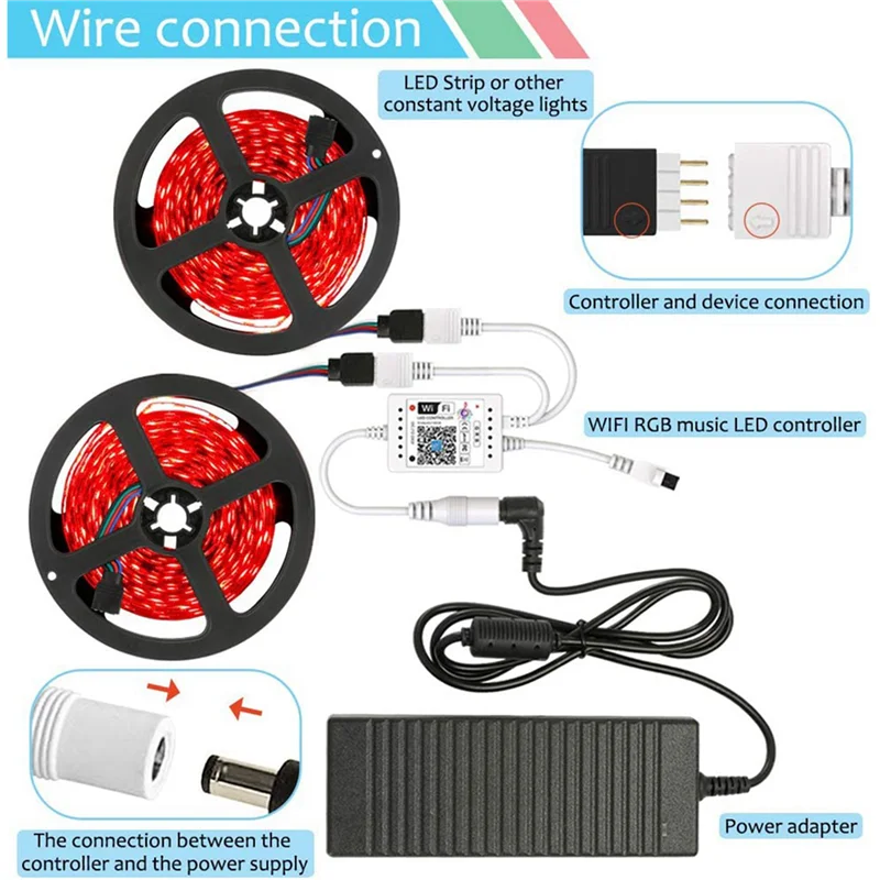 LICE-2X واي فاي الذكية RGB وحدة تحكم بالموسيقى لشريط LED الضوء + جهاز التحكم عن بعد بالأشعة تحت الحمراء 24 مفاتيح لاسلكية لأضواء الشريط الملون