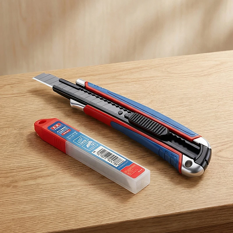 9mm 60° Aluminum Utility Knife SK5 Blade TPR Grip Retractable + 13Pcs CK75 Silver Refills Sharp Durable Cutter Set