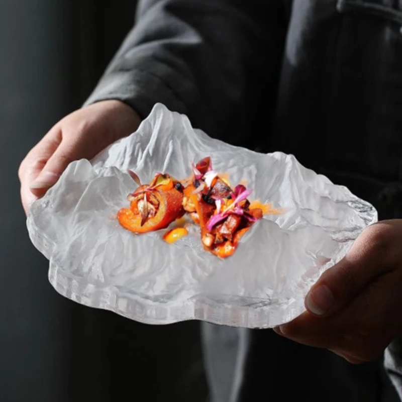 

Creative Glass Dessert Tableware Iceberg Shaped Dessert Plate French Restaurant Club Artistic Conceptionfrosted Transparentplate