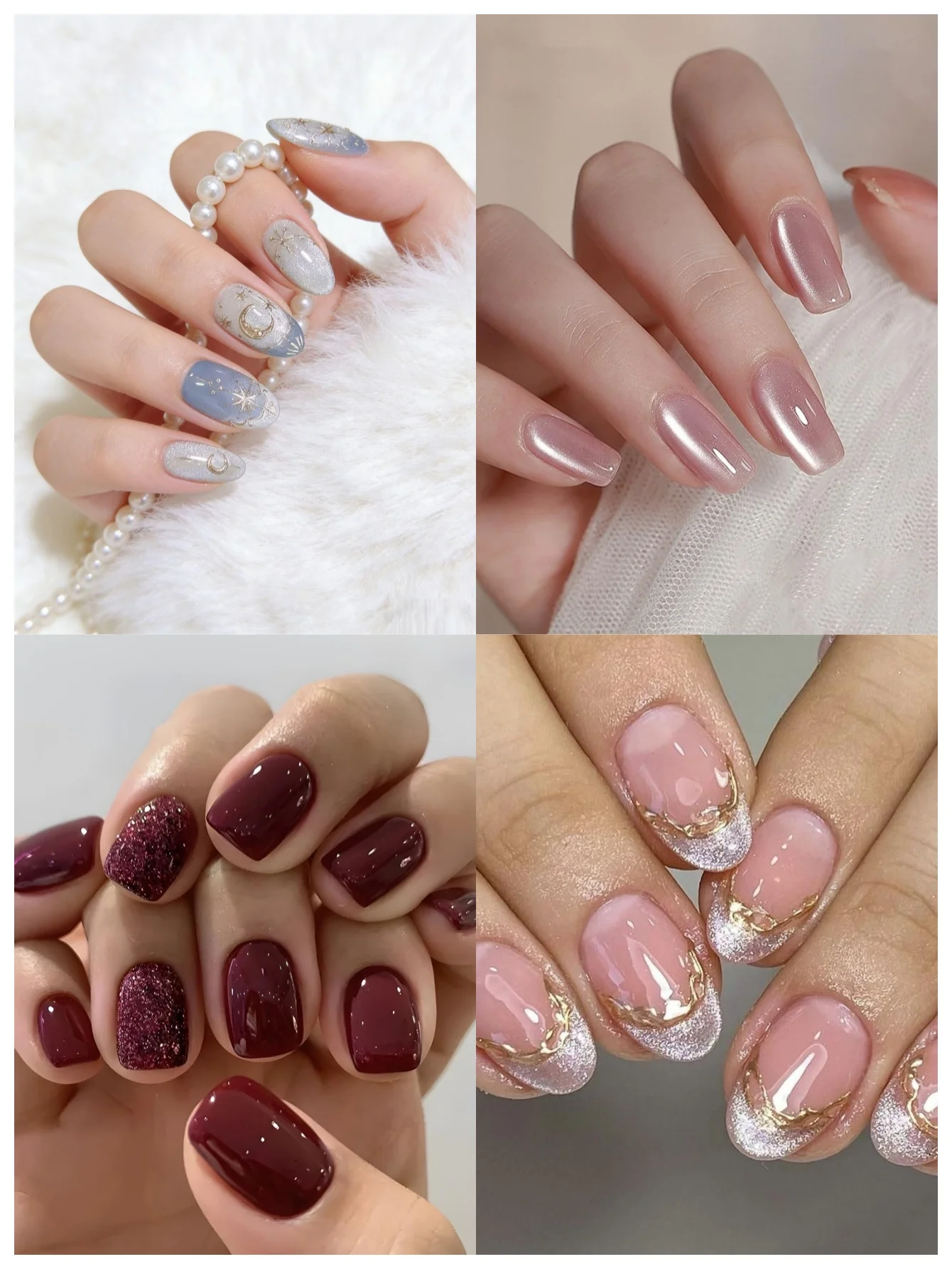 Set di 96 Unghie Finte Adesive con Glitter e Diamanti, Sfumature Rosa Nude, Rosso Vino e Bordo Glitterato Francese per Uso Quotidiano e Feste