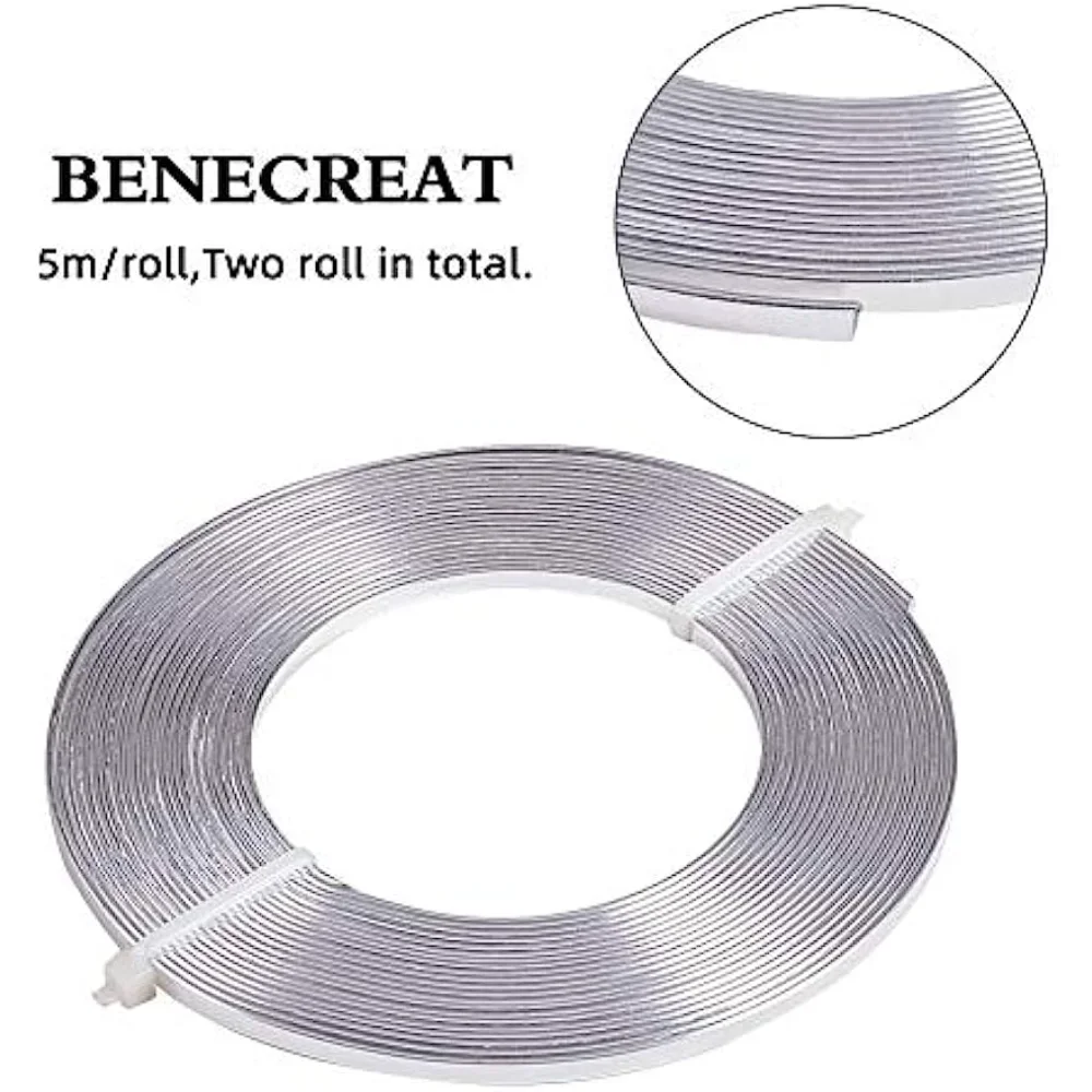 2 Rolls 3mm Wide Flat Jewelry Craft Wire 18 Gauge Aluminum Wire for Bezel Jewelry Making, Sculpting, Armature Craft Silver Color