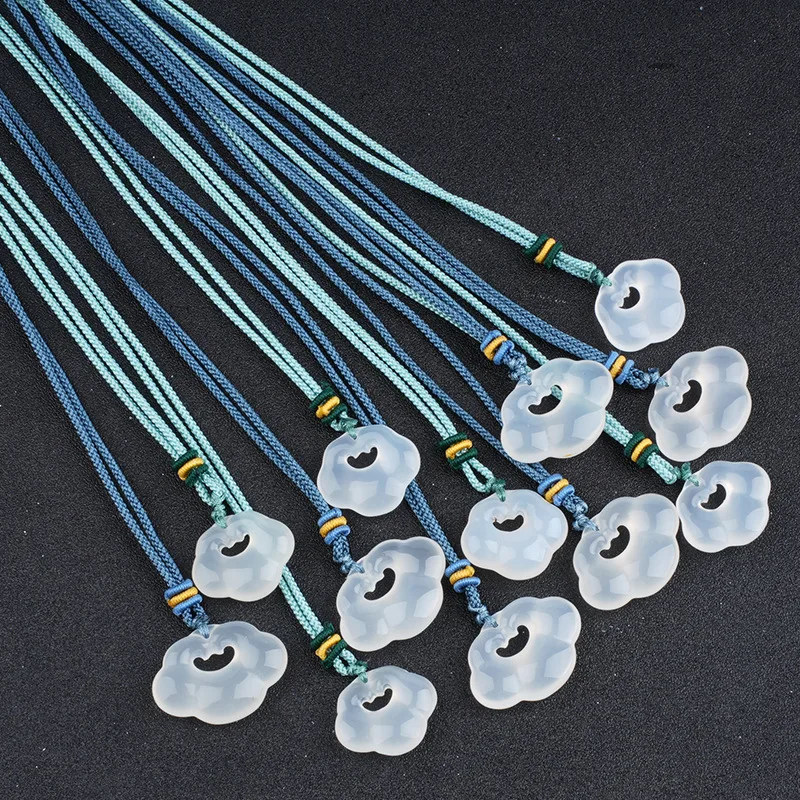 Two Size White Agate Pendant Cloud Lock Amulet for Safety and Happiness Live Stream Promotion Lucky Charm Jewelry Accessory