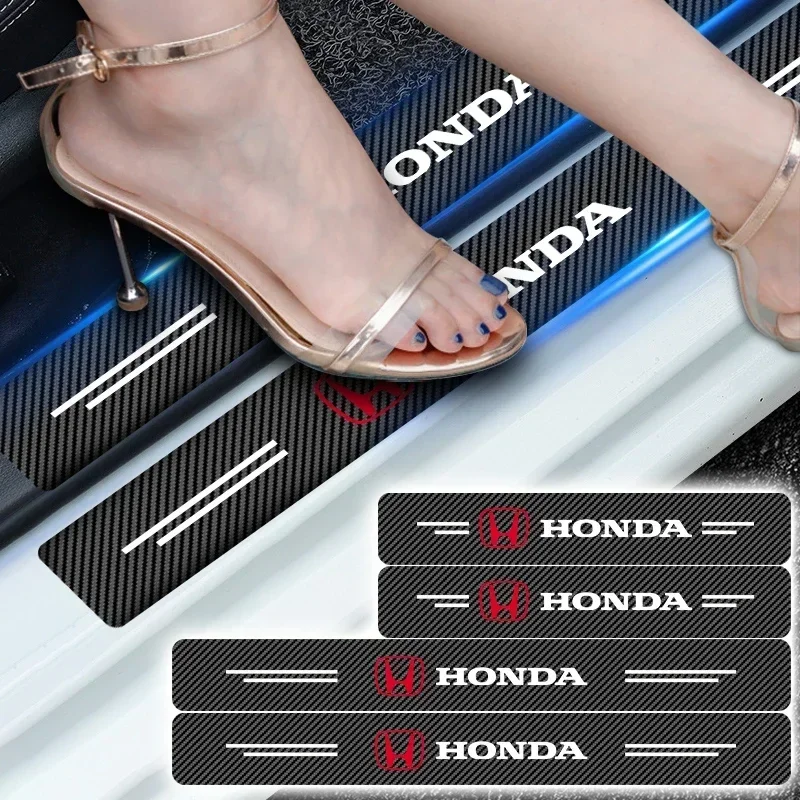 عتبة باب السيارة ألياف الكربون ملصق عتبة الجانب المضادة للخدش الشريط مقاوم للماء لهوندا سيفيك أكورد CRV HRV صالح جاز سيتي اليشم #5