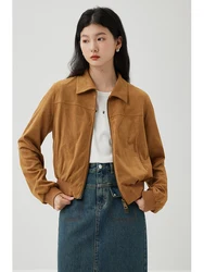 IZIQIAO-Veste courte en daim à revers de style rétro pour femme, double fermeture éclair ouverte, haut féminin, sensation cool, printemps, nouveau, 2024, 23ZQ94428