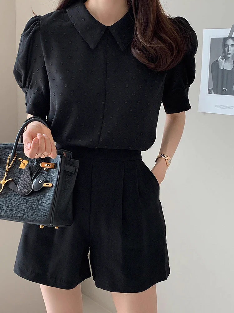 Ele Embroidered Floral Snowflake Blouse Women's Summer New Sle Bubble Sve Doll Collar Top Korean Sle Loose Fit