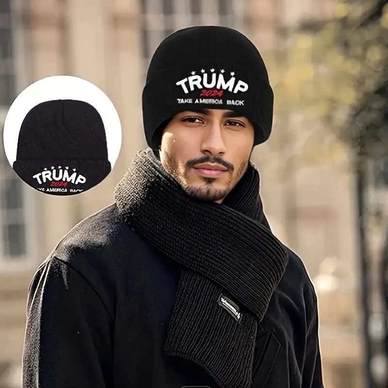 Winter Skullies Beanies Women Keep Warm Bonnets Boat TRUMP Embroidery Knitted Hats for Men Cotton Ski Mask Beanie Hat