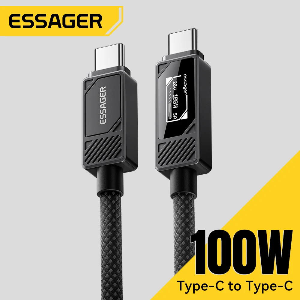 

Essager 100W USB Type C Cable PD 5A Fast Charging Wire Cord For iPhone 17 16 15 Macbook iPad Samsung Huawei Digital Display Wire