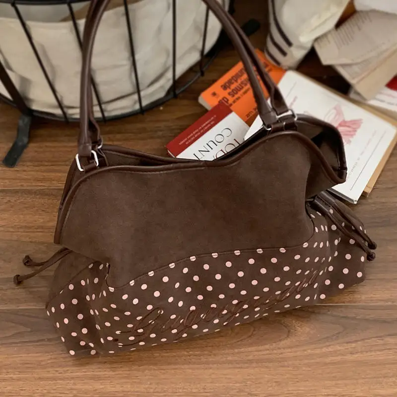 Star-print Polka Dot Tote Bag Harajuku Sweet Women's Letter Embroidery Large Capacity Shoulder Bag Blue Underarm Bag Handbag view 2