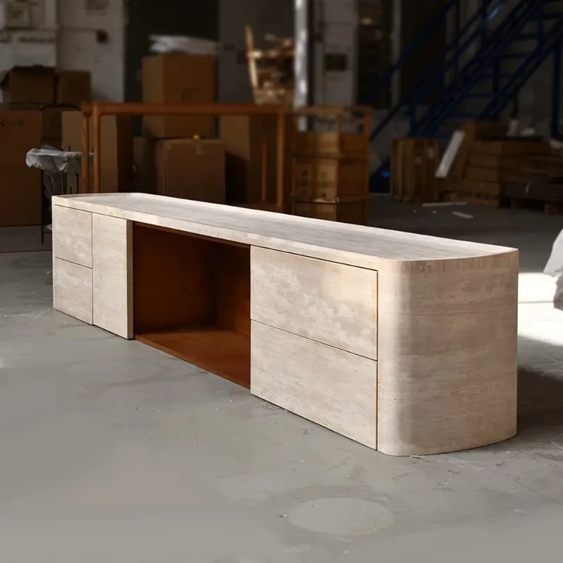 Minimalist Bedroom Furniture OEM ODM Extendable TV Cabinet Sideboard Home Travertine Bedside Table for Living Room Porch
