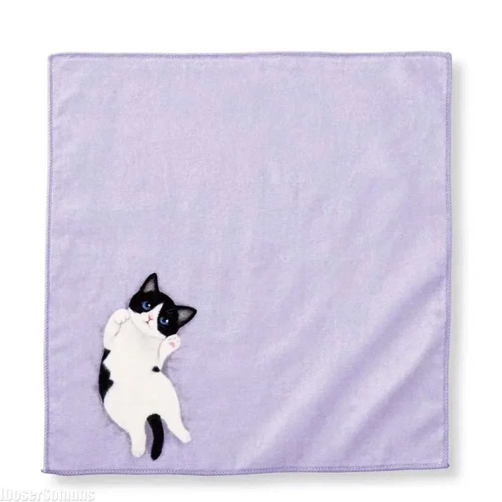 Small Home Milk Cat Handkerchief Small Hand Towel Cat Pattern Portable Sweat Catty Pocket Handkerchief Square Towel Japanese