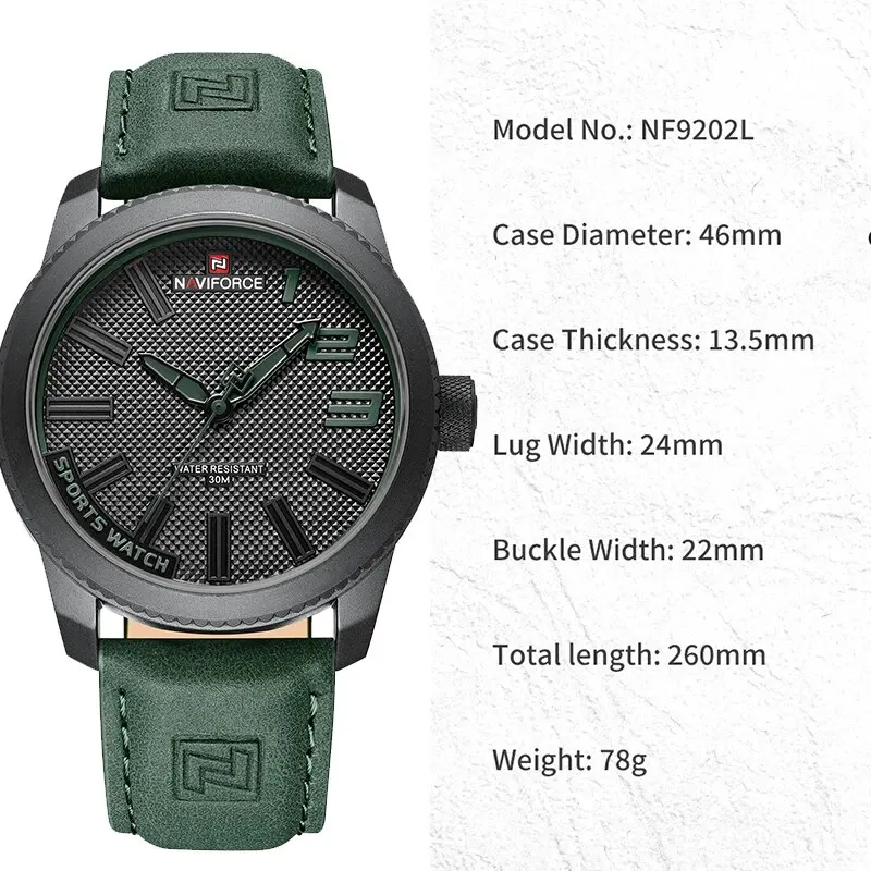 NAVIFORCE Popular Male Wristwatch Military Sports Shockproof Waterproof Leather Watch Men Fashion Casual Clock Relogio Masculino