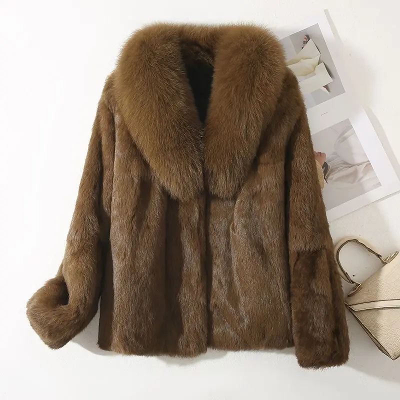 Real Rex Rabbit Fur Coat for Women, Autumn Winter Short Jacket Thick Warm New Fox Fur Collar Elegant Female Warm Outerwear Wh110
