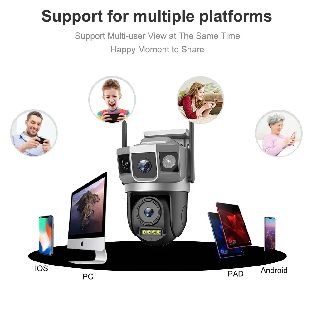 6MP Security Camera WiFi Wireless Outdoor 3 Lens IP Cam CCTV Video Surveillance