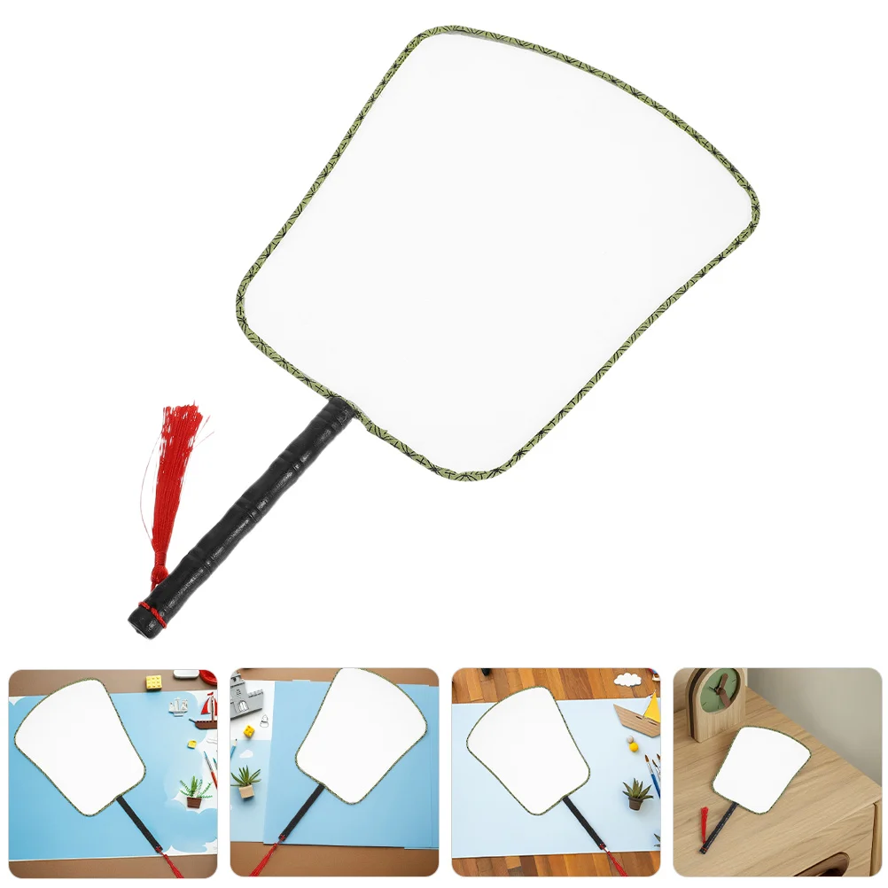 

3Pcs Handmade Silk Fan White Blank Canvas for Painting DIY Craft Chinese Style Banana Leaf Shaped Kids Art Activity Tool