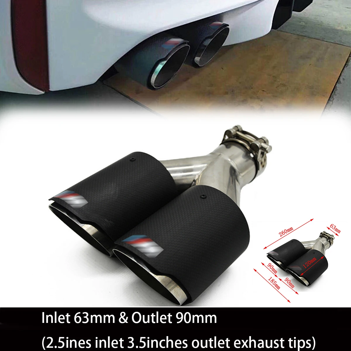 1 Pcs/Set Stainless Steel Car Exhaust Muffler Pipes Tail Tube Inlet 63mm & Outlet 90mm