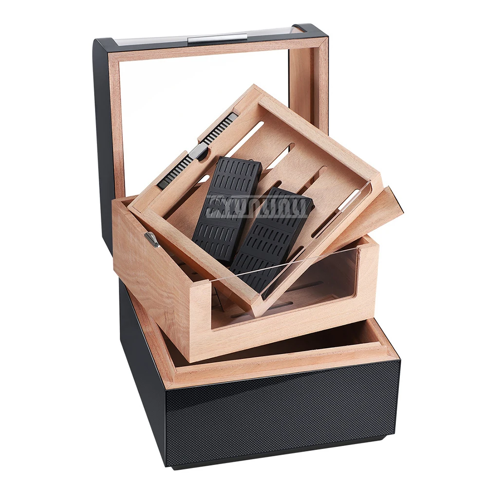 三層シガーケース 大容量 高級木製ヒュミドール 収納シガーボックス