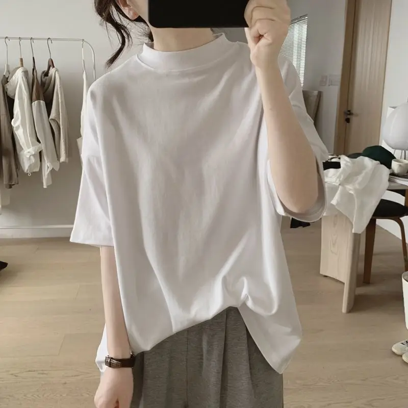 Summer New Solid Color Fashion Short Sleeve T-Shirts Women High Street Casual Loose All-match Pullovers Elegant Chic Cute Tops