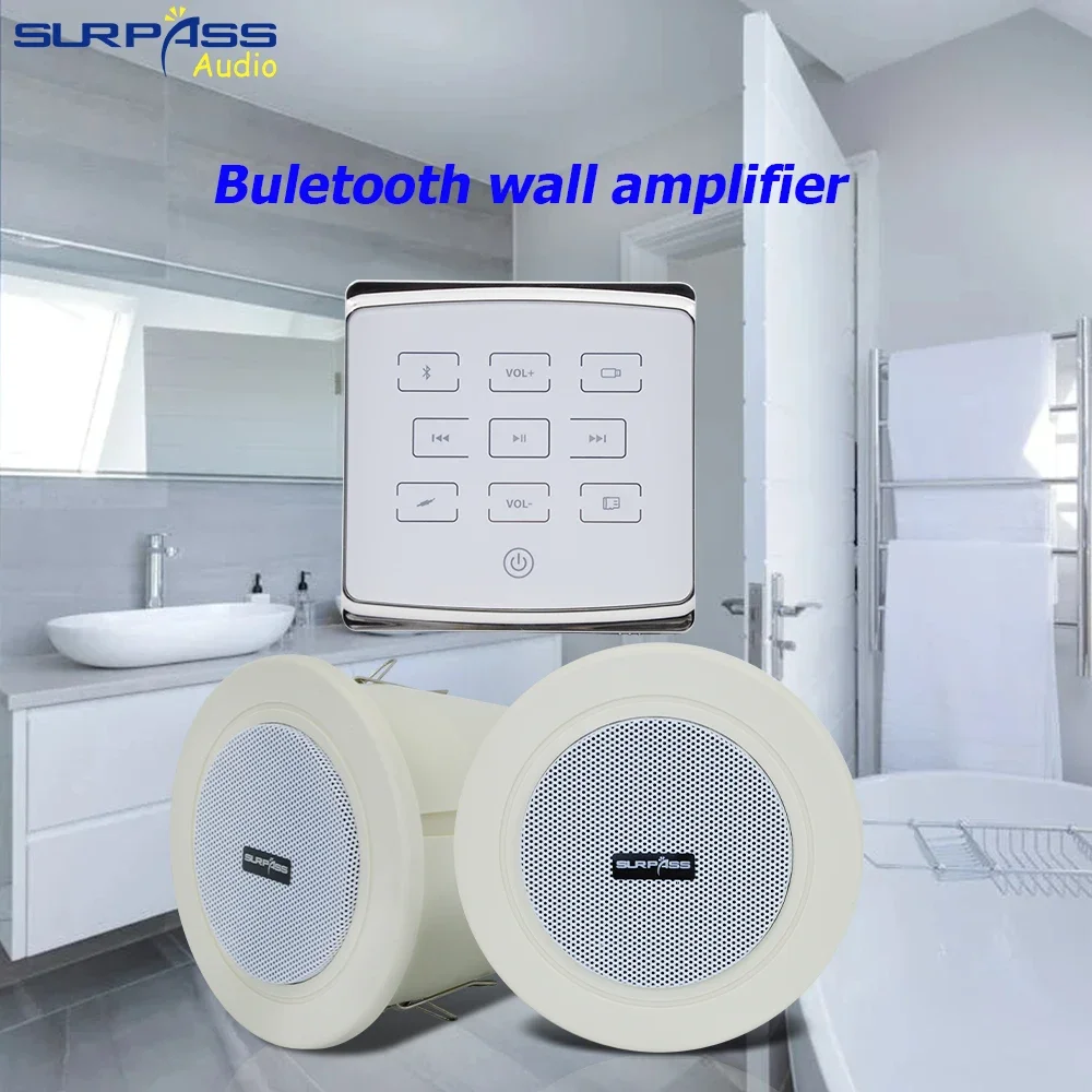 

Smart Home Audio Bluetooth in-wall Amplifier Touch Key USB TF with IP55 Waterproof Speaker Set for Bathroom Sauna Room Indoor