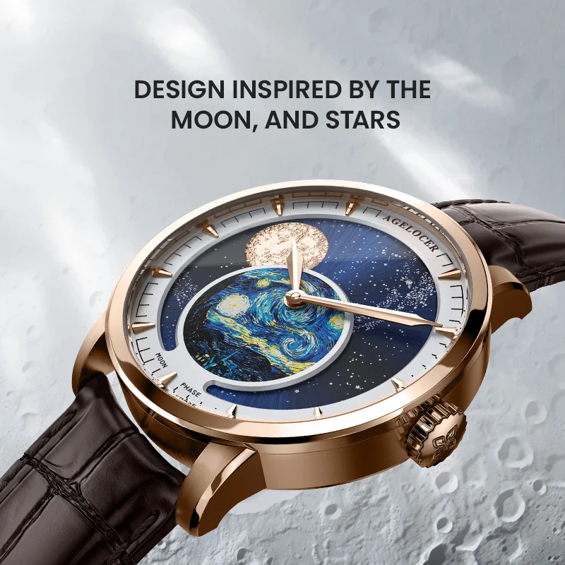 AGELOCER Men Watches Top Brand Luxury Mechanical Automatic Watch Power Reserve 80 Hour Business Moonphase Watch Waterproof