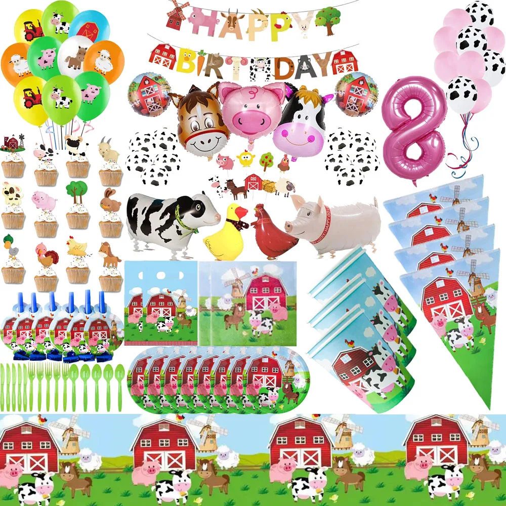 

Farm Animals Theme Kids Birthday Party Decoration Pigs Sheep Cow Balloon Plate Cup Napkin Banner For Baby Shower Party Supplies