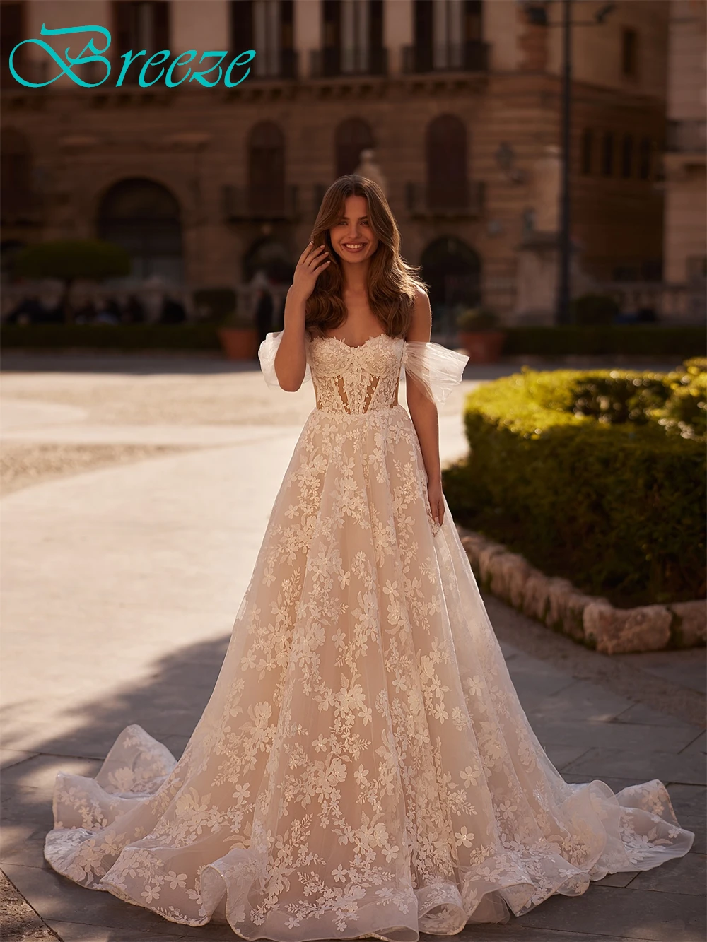 Vestido de novia de Organza de marfil suave personalizado, vestidos de novia bohemios con escote en forma de corazón y hombros descubiertos, bata de novia suave con corte en A