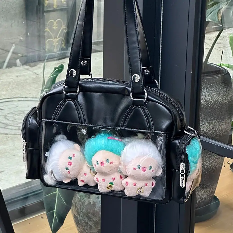 

Japanese Solid Color Double Sided Tote Bag Women Large Capacity Simple Shoulder Bag Ladies Daily Anime Transparent Underarm Bags