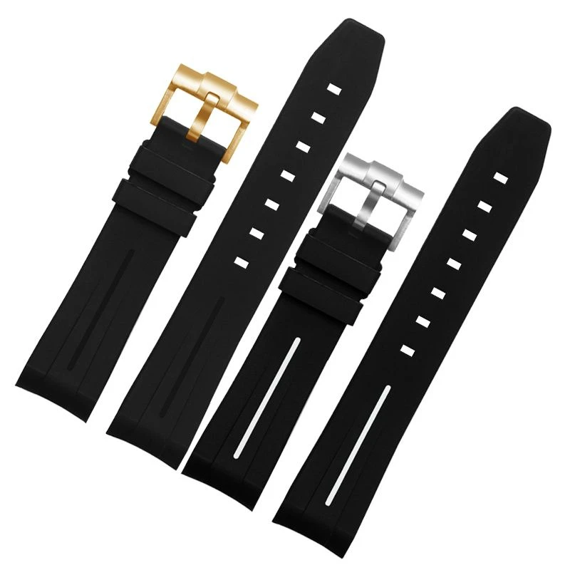 20mm 21mm Curved End Rubber watch strap for Rolex Black Water Ghost Sky Overlord Precision Longines Comcas silicone watch chain