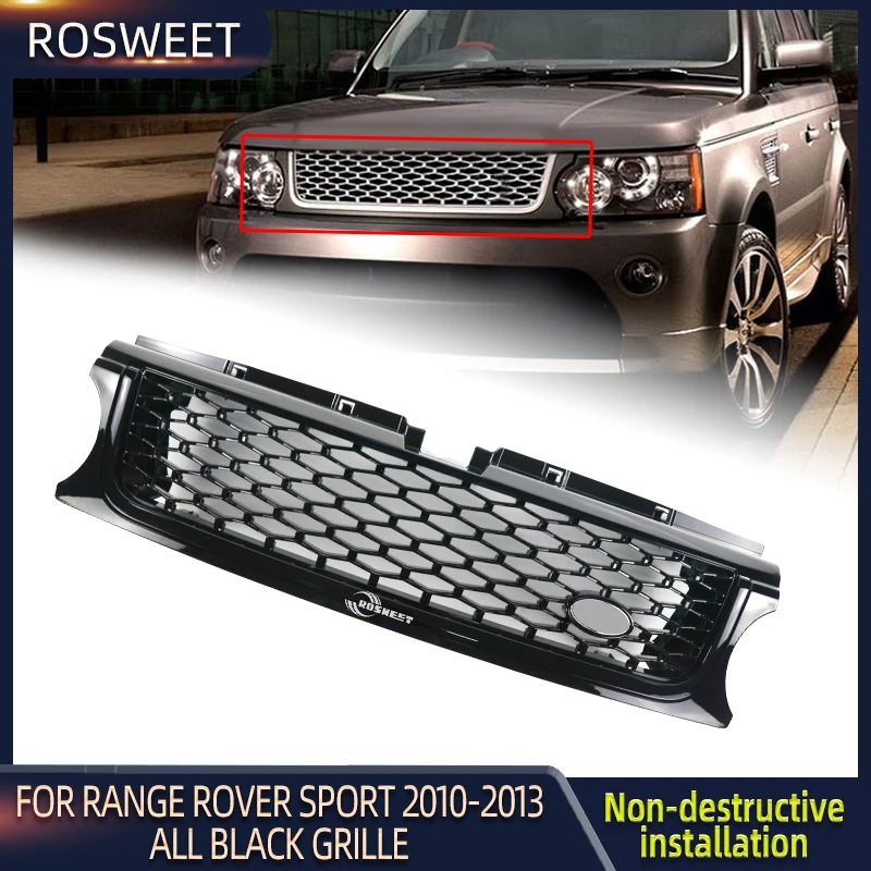 

All Black Grille For Land Rover Range Rover Sport 2010 2011 2012 2013 Autobiography Style Car Intake Hood Cover Mesh Grid Grill