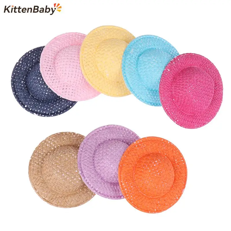 5Pcs/lot Dollhouse Hand Weaved Straw Hat Doll Mini Colorful Hat Dollhouse Decoration Accessories For Kid Pretend Play Toys