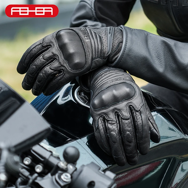 

FEHER Motorcycle Gloves Man Leather Breathable Motorcycle Gloves Woman Wear-resistant High Impact Resistance Motorcycle Gloves