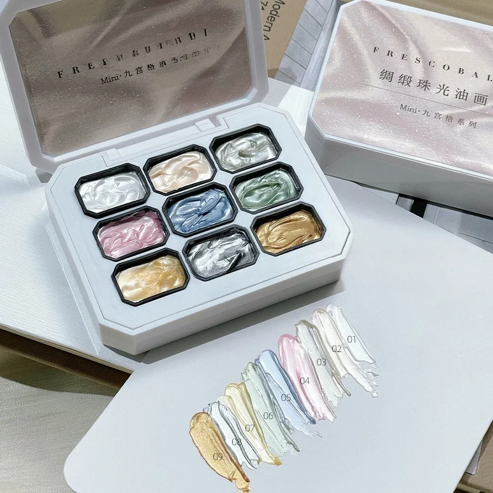 2.5gx9Color Satin Pearl Oil Painting Gel Polish Fairy Powder Cream Popularity Brocade Powder Solid State Solid Nail Art Manicure