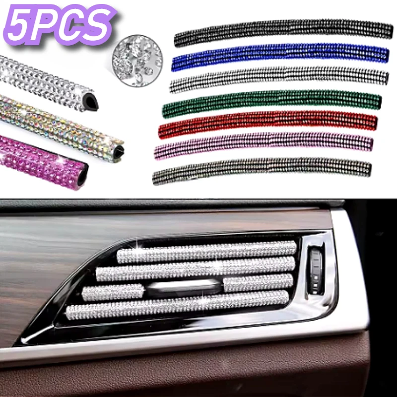 

5PCS Car Vent Diamond Decorative Strip Fashion Luxury Car Air Conditioning Decoration Stripe Grille Sticker Accessories