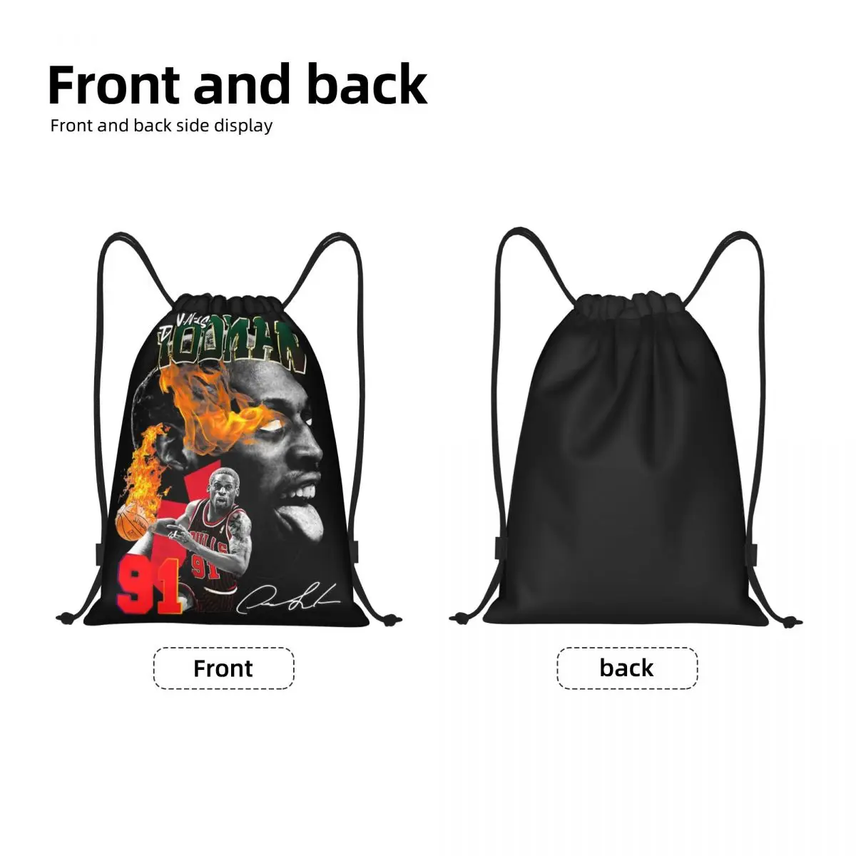 Vintage Dennis Rodman Basketball Player Bootleg Drawstring Backpack Sports Gym Sackpack String Bag for Cycling