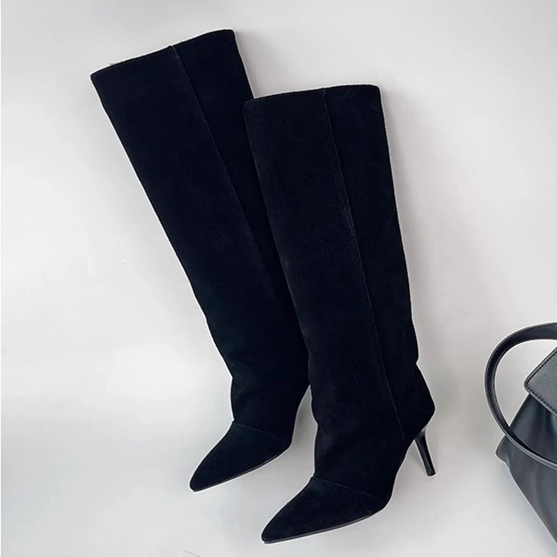 

Eilyken Street Style Pleated Knee High Boots Woman Long Female Booties Autumn Winter Sexy Thin Heels Stripper Shoes