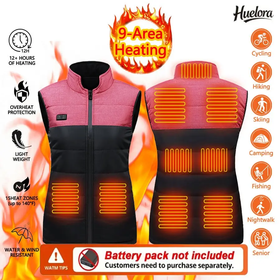 

Huelora 9 Area Heated Vest Winter Men Outdoor Heated Clothing Women Warm Camping Ski Heated Coats (Not Included The Power Bank)