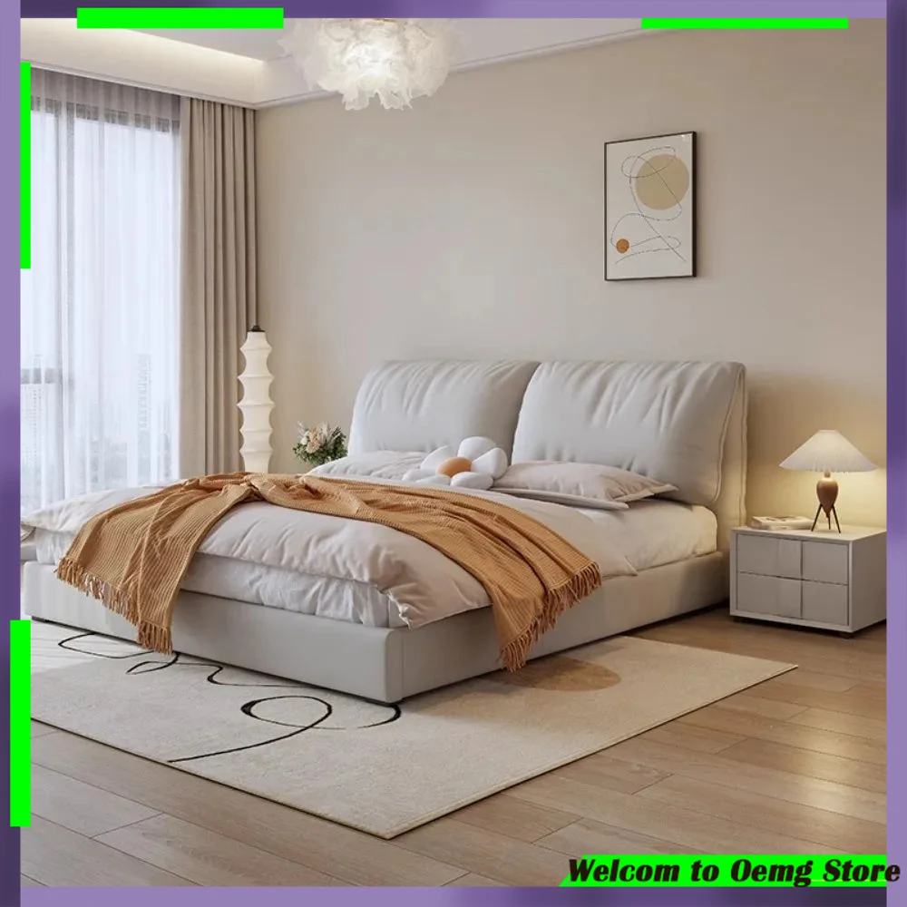 

Elegant Modern Queen Bed Unique Luxury Headboard Stylish Nightstand Frame Home Decoration Cozy Bedroom Aesthetic Home Decoration