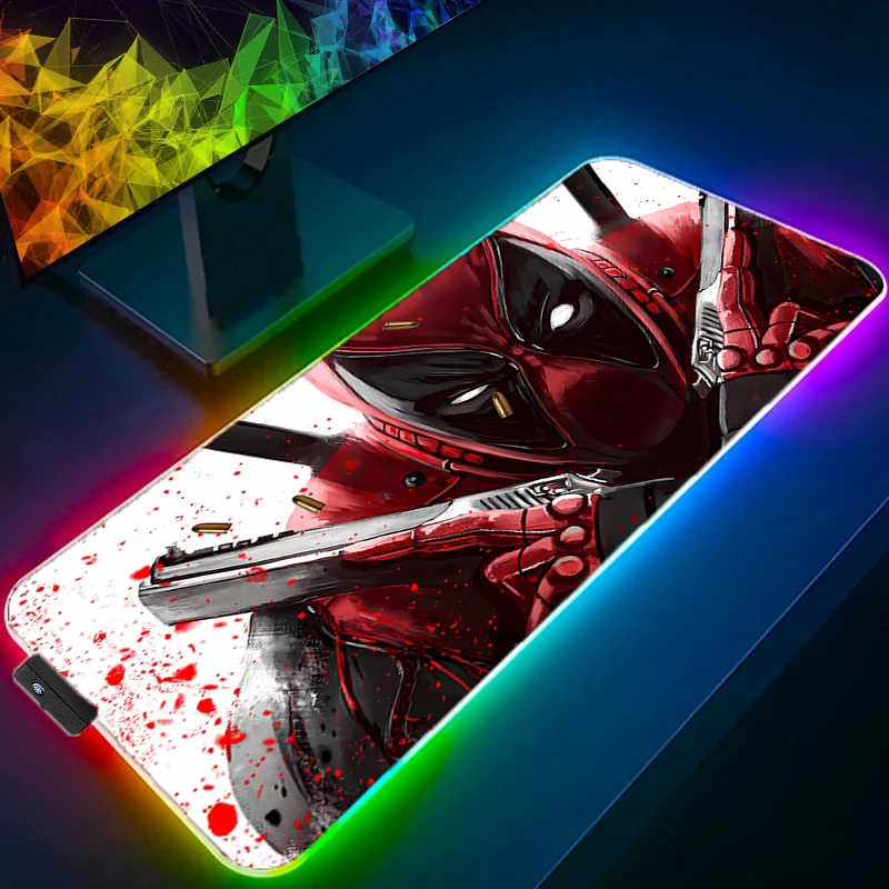 

RGB LED D-deadpool Gaming Mouse Pad Anime Gamer Keyboard Pad Desk Mouse Mat Speed Rubber Cartoon Motbook Computer PC Mousepad