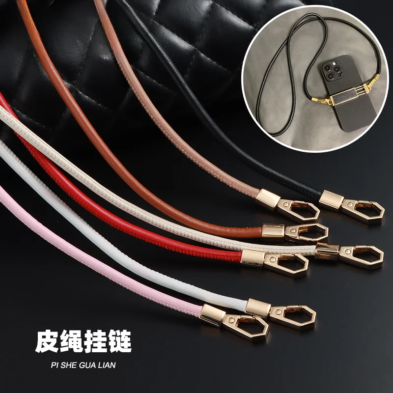 PU Leather Mobile Phone Lanyard Cross-body Back Mobile Phone Accessories Retractable Adjustable Metal Back Clip Buckle Lanyard